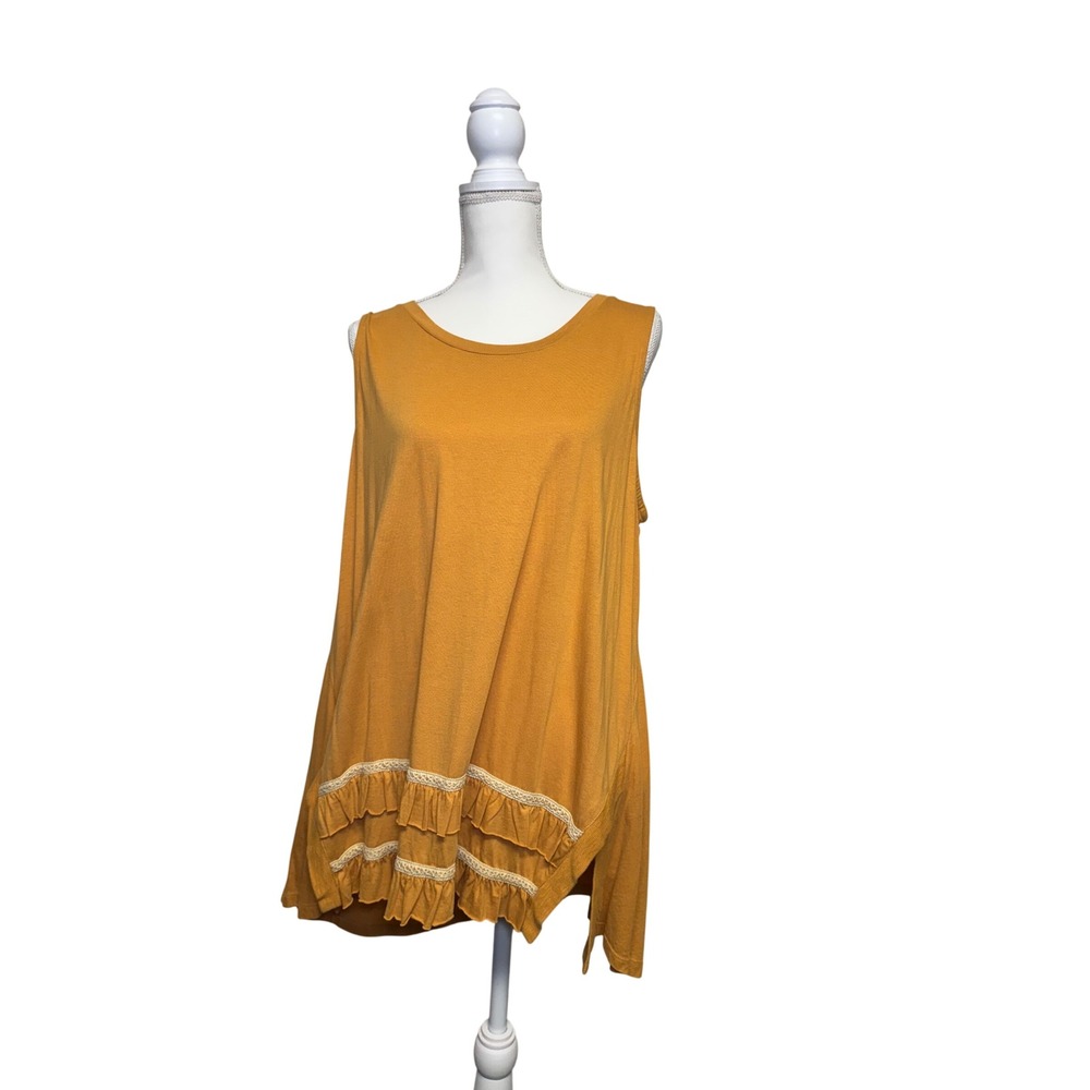LOGO by Lori Goldstein Women's Yellow Ruffled Sleeveless Tunic Size Extra‎ Large